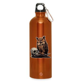 Mystic Owl Sitting on a Skull - Water Bottle with carabiner 750 ml - burnt orange - Front