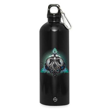 Mystical snake symbol with stars in triangle - Water Bottle with carabiner 750 ml - black - Front