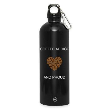 Kaffeesüchtiger und stolzer Koffeinliebhaber Statement - Trinkflasche mit Karabiner 750 ml - Schwarz - Vorne