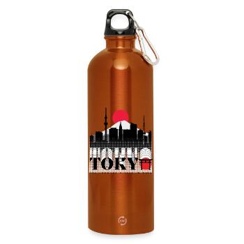 Tokyo Skyline Retro Red Sun Design - Water Bottle with carabiner 750 ml - burnt orange - Front
