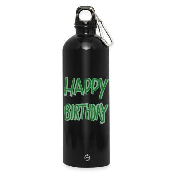 Grüner Happy Birthday Schriftzug - Trinkflasche mit Karabiner 750 ml - Schwarz - Vorne