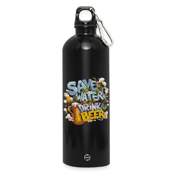 Save Water Drink Beer Biertrinker - Trinkflasche mit Karabiner 750 ml - Schwarz - Vorne