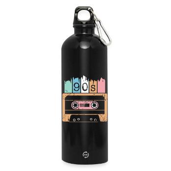 Cassette Music 90s 1990s Used Look Classic Logo - Water Bottle with carabiner 750 ml - black - Front
