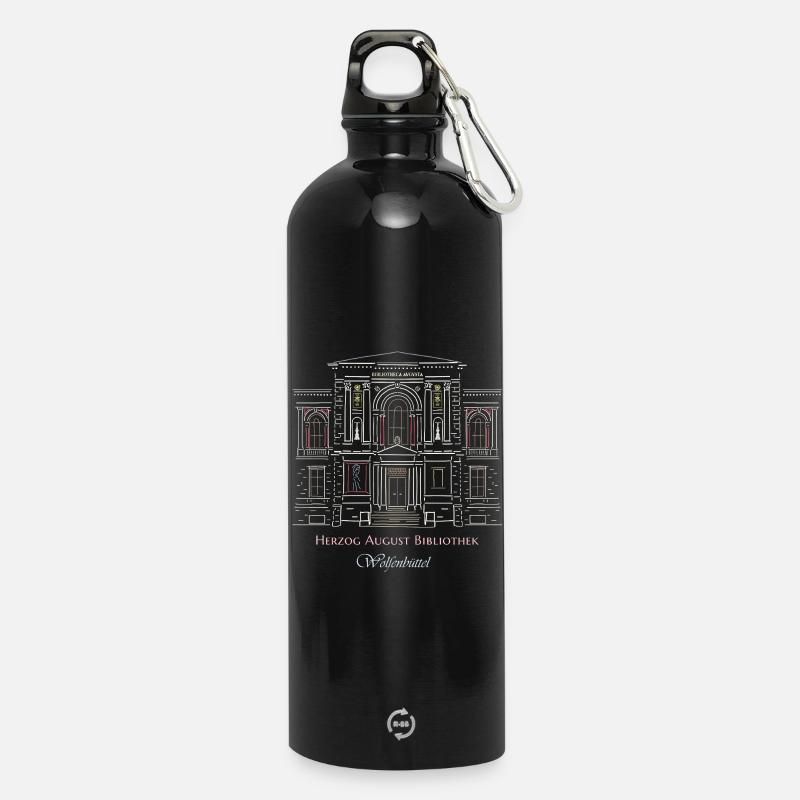 Wolfenbüttel, library hand-drawn - Water Bottle with carabiner 750 ml - black