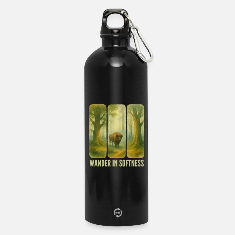 Wandernde Bisons im Wald - Trinkflasche mit Karabiner 750 ml - Schwarz
