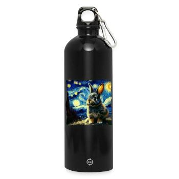 Starry sky style rabbit - Water Bottle with carabiner 750 ml - black - Front