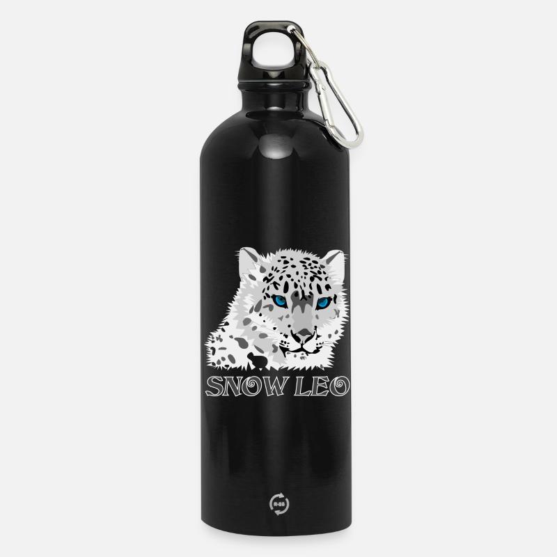 Snow Leopard Big Cat - Water Bottle with carabiner 750 ml - black