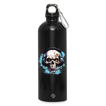 Gamer Skull Headset Spiel Zocken Spielkonsole - Trinkflasche mit Karabiner 750 ml - Schwarz - Vorne