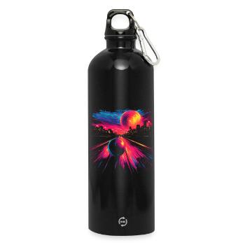 Retro Bowling 80s Look - Water Bottle with carabiner 750 ml - black - Front