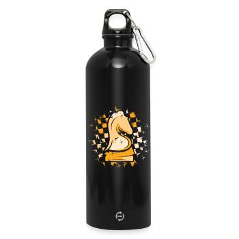 Schach Knight Farben Schachmuster Illustration - Trinkflasche mit Karabiner 750 ml - Schwarz - Vorne