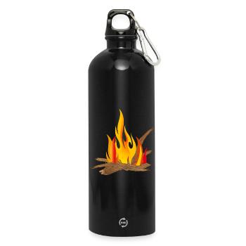 Campfire illustration with logs & flames - Water Bottle with carabiner 750 ml - black - Front