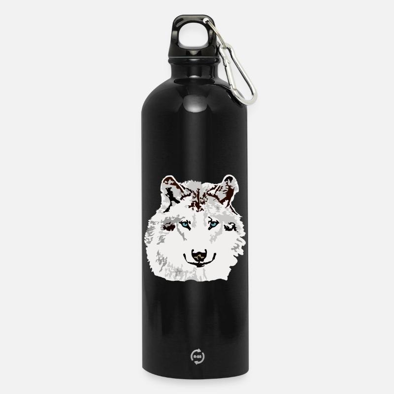 Yeux bleus de loup blanc - Gourde en inox avec mousqueton 750 ml - noir