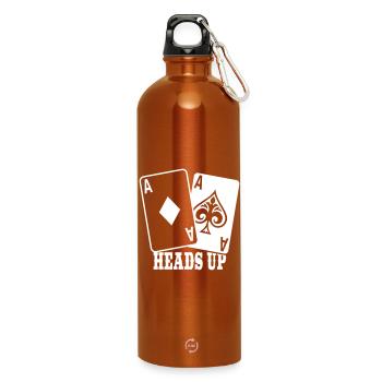 Cartes de poker – Heads Up Casino Design - Gourde en inox avec mousqueton 750 ml - orange - Devant