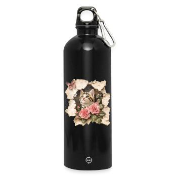Chat au papillon - Gourde en inox avec mousqueton 750 ml - noir - Devant