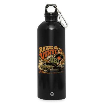 Vinyle et Moteurs V8 : Design Vintage Auto - Gourde en inox avec mousqueton 750 ml - noir - Devant