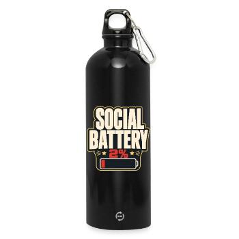 Funny Gift, Social Battery 2% Gen Z Humor - Water Bottle with carabiner 750 ml - black - Front