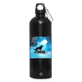 Loup génial dans la nuit - Gourde en inox avec mousqueton 750 ml - noir - Devant