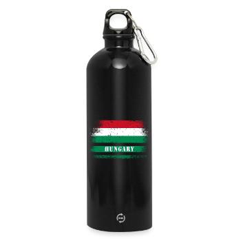 Ungarn Vintage Flagge - Trinkflasche mit Karabiner 750 ml - Schwarz - Vorne
