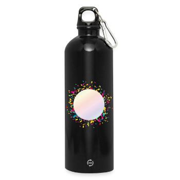 shimmering confetti frame for your own texts - Water Bottle with carabiner 750 ml - black - Front
