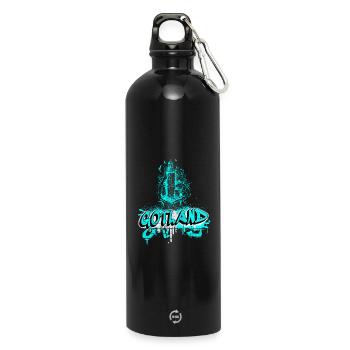 Gotland Graffiti Leuchtturm Design - Trinkflasche mit Karabiner 750 ml - Schwarz - Vorne