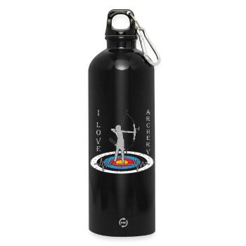 Femme avec arc sur la cible avec motivation cardiaque - Gourde en inox avec mousqueton 750 ml - noir - Devant