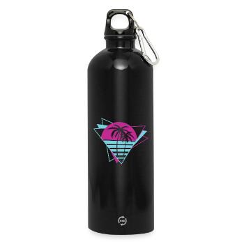 Palm Tree Retro 80er Jahre - Trinkflasche mit Karabiner 750 ml - Schwarz - Vorne
