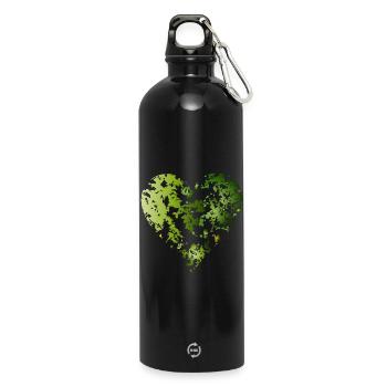 grünes Blätterdach eines Waldes in Herz Form - Trinkflasche mit Karabiner 750 ml - Schwarz - Vorne