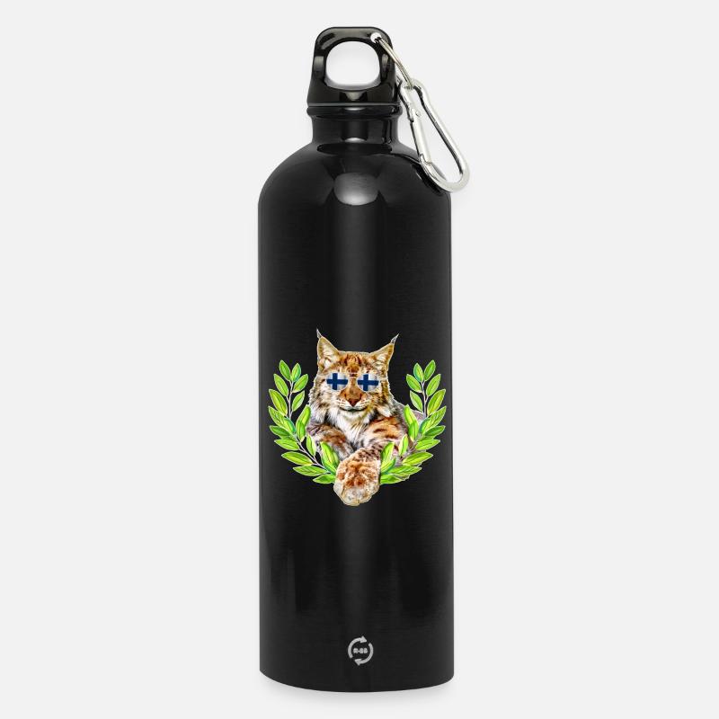 Finnland Luchs lächelnd cool - Trinkflasche mit Karabiner 750 ml - Schwarz