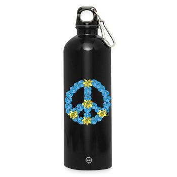 Signs of Peace Peace Design flower hippie - Water Bottle with carabiner 750 ml - black - Front