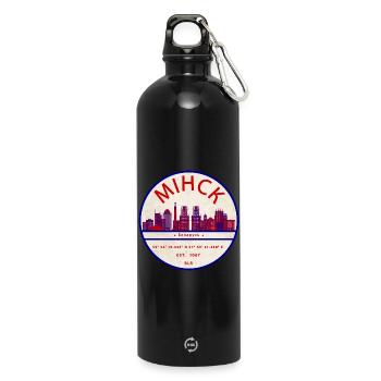 Minsk Skyline Emblem Koordinaten - Trinkflasche mit Karabiner 750 ml - Schwarz - Vorne