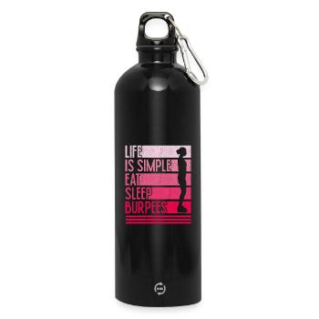 Leben ist einfach Burpees Design - Trinkflasche mit Karabiner 750 ml - Schwarz - Vorne