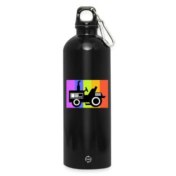 Traktor Kraftfahrzeug Biobauer Ackerbau Fahrzeug - Trinkflasche mit Karabiner 750 ml - Schwarz - Vorne