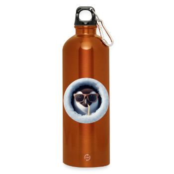 Pinguin mit Sonnenbrille und Strohhalm durch Eis - Trinkflasche mit Karabiner 750 ml - Orange - Vorne