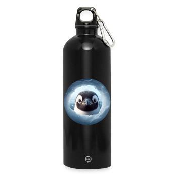 Pingouin regardant à travers un trou de neige - Gourde en inox avec mousqueton 750 ml - noir - Devant