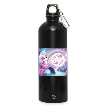 Chat avec arc-en-ciel - Gourde en inox avec mousqueton 750 ml - noir - Devant