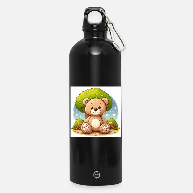 Teddybär vor einem Baum - Trinkflasche mit Karabiner 750 ml - Schwarz