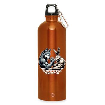 Armwrestling Armdrücken Wolf und Hase Geschenk - Trinkflasche mit Karabiner 750 ml - Orange - Vorne