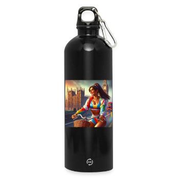 Vintage-Mädchen auf einem Fahrrad von Big Ben in London - Trinkflasche mit Karabiner 750 ml - Schwarz - Vorne