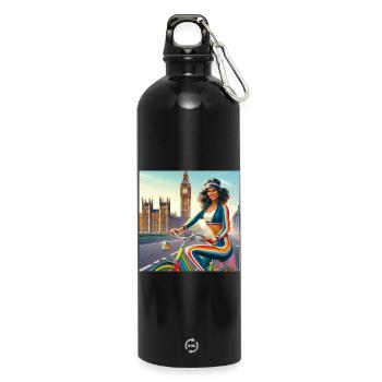Retro-Mädchen auf einem Fahrrad von Big Ben in London - Trinkflasche mit Karabiner 750 ml - Schwarz - Vorne