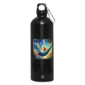Fille sur hamac, se détendre, avec des flashs - Gourde en inox avec mousqueton 750 ml - noir - Devant