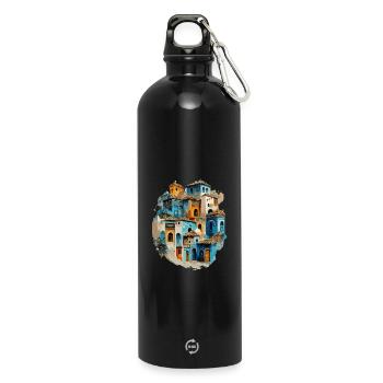 Village de maisons colorées en teinte bleue - Gourde en inox avec mousqueton 750 ml - noir - Devant