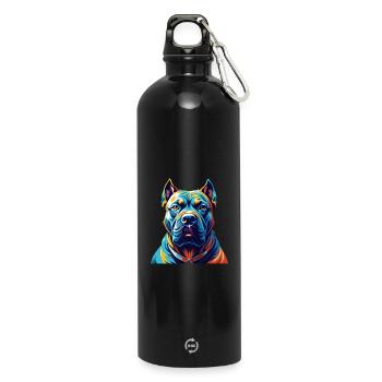 Perro De Presa Canario Hunderasse Cartoon Kawaii - Trinkflasche mit Karabiner 750 ml - Schwarz - Vorne
