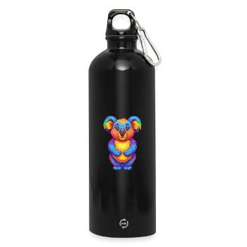 Koala Bunte Kawaii Cartoon Figur Clipart - Trinkflasche mit Karabiner 750 ml - Schwarz - Vorne
