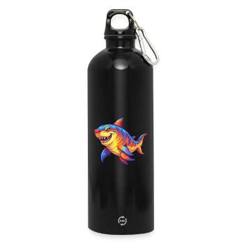 Tiger Shark Colorful Kawaii Cartoon Sea Animal - Water Bottle with carabiner 750 ml - black - Front