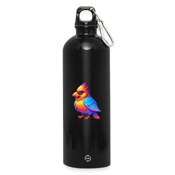 Cardinal Colorful Kawaii Cartoon Character Bird - Water Bottle with carabiner 750 ml - black - Front