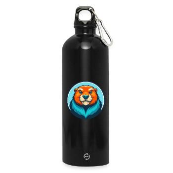 Marmot Cute Kawaii Cartoon Clipart Animal Pet Logo - Water Bottle with carabiner 750 ml - black - Front