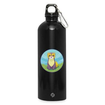 Ferret Cute Kawaii Cartoon Clipart Animal Pet - Water Bottle with carabiner 750 ml - black - Front