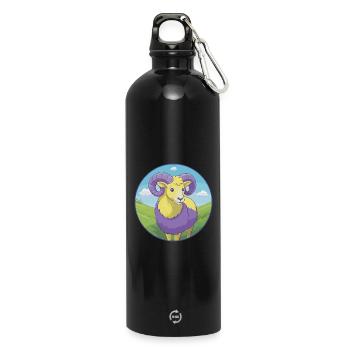 Ram Niedliche Kawaii Cartoon Clipart Tier Haustier - Trinkflasche mit Karabiner 750 ml - Schwarz - Vorne