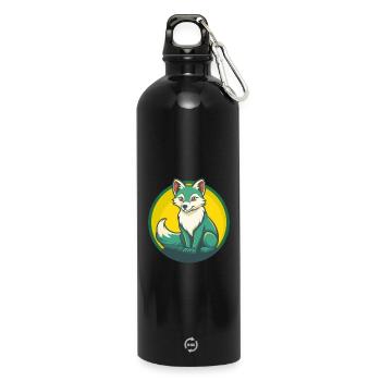 Polarfuchs Niedliche Kawaii Cartoon Clipart Haustier Tier - Trinkflasche mit Karabiner 750 ml - Schwarz - Vorne