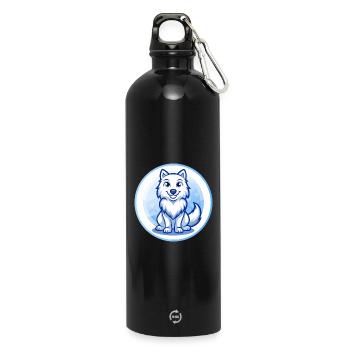 Arktischer Wolf Blau Kawaii Cartoon Charakter Clipart - Trinkflasche mit Karabiner 750 ml - Schwarz - Vorne